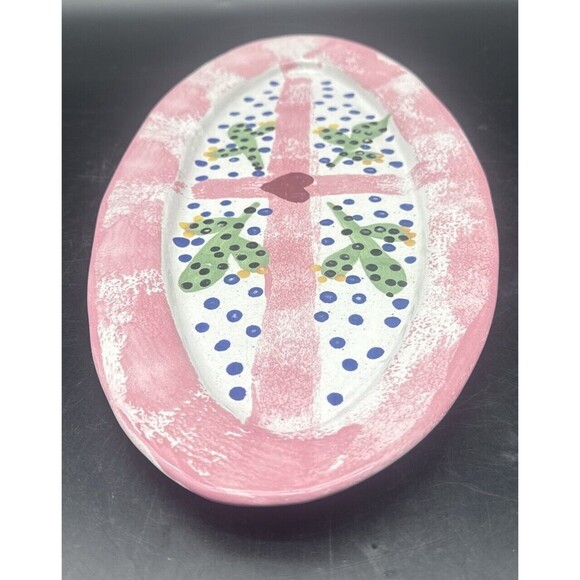 Stephen Kilborn Pottery CACTUS HEART DOTS Large Oval Platter Tray 16” x 7.75" - Picture 7 of 9